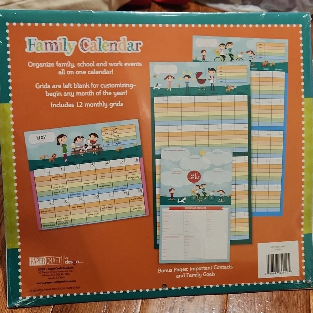 NEW Family Calendar Undated Grid Format